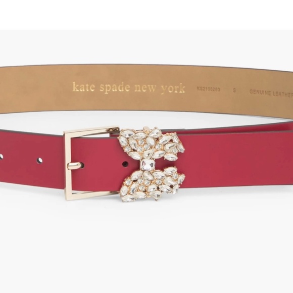 Kate Spade 32mm Rhinestone Flower Belt - Ripe Apple - NWT - Picture 1 of 9